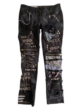 Custom DIY Crust Punk Patchwork Pants Mall Goth Distressed Fits SZ Xsm Low Rise